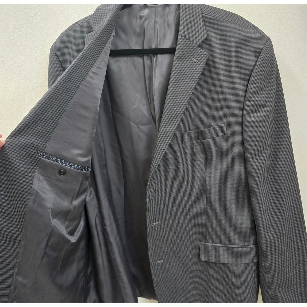 Lauren Ralph Lauren Mens Grey Micro Check 2 Button Sport Coat Blazer 48L 48 Long